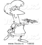 Vector of a Cartoon Woman Serving Finger Foods - Outlined Coloring Page by Toonaday