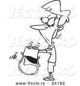 Vector of a Cartoon Woman Shaking Her Empty Purse - Coloring Page Outline by Toonaday