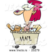 Vector of a Cartoon Woman Shipping out with Lots of Mail in a Cart by Toonaday