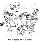 Vector of a Cartoon Woman Shopping with Her Son - Coloring Page Outline by Toonaday