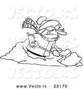 Vector of a Cartoon Woman Shoveling Snow - Coloring Page Outline by Toonaday