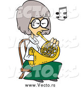 Vector of a Cartoon Woman Sitting AndPlaying a French Horn by Toonaday