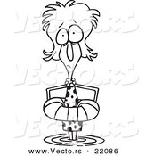 Vector of a Cartoon Woman Standing in Shallow Water with a Life Buoy - Outlined Coloring Page by Toonaday