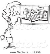Vector of a Cartoon Woman Staring at Her past New Year Resolutions on a Bulletin - Outlined Coloring Page by Toonaday