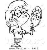 Vector of a Cartoon Woman Staring Vainly in a Mirror - Outlined Coloring Page by Toonaday