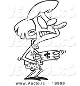 Vector of a Cartoon Woman Stretching a Dollar - Outlined Coloring Page by Toonaday