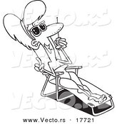 Vector of a Cartoon Woman Sun Bathing and Talking on a Cell Phone - Coloring Page Outline by Toonaday