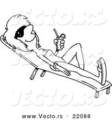 Vector of a Cartoon Woman Sun Bathing with a Beverage - Outlined Coloring Page by Toonaday