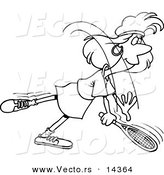 Vector of a Cartoon Woman Swinging Her Tennis Racket - Coloring Page Outline by Toonaday