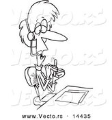 Vector of a Cartoon Woman Telemarketer Filing Her Nails at Her Desk - Coloring Page Outline by Toonaday