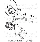 Vector of a Cartoon Woman Tossing Heart Confetti - Outlined Coloring Page by Toonaday