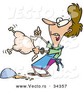 Vector of a Cartoon Woman Trying to Cook a Dead Turkey That's Still Twitching and Alive by Toonaday
