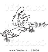 Vector of a Cartoon Woman Using a Power Drill - Outlined Coloring Page by Toonaday