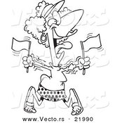 Vector of a Cartoon Woman Waving Flags at a Parade - Outlined Coloring Page by Toonaday