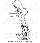 Vector of a Cartoon Woman with a Cast and Crutches - Outlined Coloring Page by Toonaday