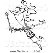 Vector of a Cartoon Woman with a Magic Wand - Outlined Coloring Page by Toonaday