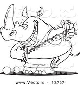 Vector of a Cartoon Workout Rhino Using a Stretching Device - Coloring Page Outline by Toonaday