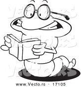 Vector of a Cartoon Worm Reading a Book - Coloring Page Outline by Toonaday