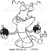Vector of a Cartoon Worm Virus Holding Bombs - Coloring Page Outline by Toonaday