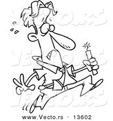 Vector of a Cartoon Worried Businessman Running with Dynamite - Coloring Page Outline by Toonaday