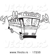 Vector of a Cartoon Yahoo Bus Loaded with Cowboys - Coloring Page Outline by Toonaday
