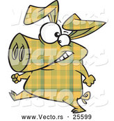 Vector of a Cartoon Yellow Plaid Pig Walking on Hinds Feet by Toonaday
