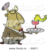 Vector of a Cartoon Zombie Waiter Serving Drinks at Halloween Party by Toonaday