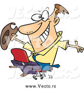 Vector of a Cartoonb White Businessman Riding a Chair like a Rodeo Cowboy by Toonaday