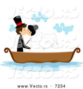 Vector of a Caucasian Bride and Groom Kissing in a Boat by BNP Design Studio