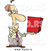 Vector of a Caucasian Businessman Holding a Red Box and Thinking by Toonaday