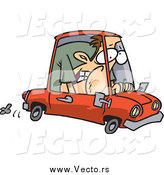Vector of a Caucasian Man Squished into a Tiny Compact Mini Car by Toonaday