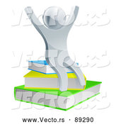 Vector of a Cheering Silver White Character Sitting on Stack of Books - 3d Style by AtStockIllustration