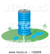 Vector of a Circular Building with Ponds and Palm Trees in the Landscape by Rasmussen Images