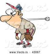 Vector of a Clueless Cartoon Baseball Player with a Glove Standing Still While Watching the Ball Pass by Him by Toonaday