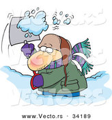 Vector of a Cold Cartoon Man Shoveling Snow by Toonaday