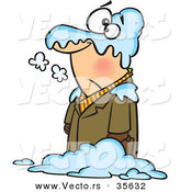 Vector of a Cold Cartoon Man Standing in a Blanket of Snow Outside by Toonaday