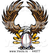Vector of a Competitive Cartoon Bald Eagle Mascot Flying with a Rugby Ball in Its Talons by Chromaco