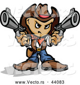 Vector of a Competitive Cartoon Cowboy Pointing Two Handguns by Chromaco