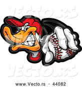 Vector of a Competitive Cartoon Duck Holding out a Baseball While Grinning by Chromaco