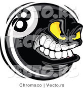 Vector of a Competitive Cartoon Eight Ball Mascot Grinning with Intimidating Yellow Eyes by Chromaco