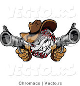 Vector of a Competitive Cowboy Baseball Shooting with Two Guns While GrinningCompetitive Cowboy Baseball Shooting with Two Guns While Grinning - Coloring Page Outline by Chromaco