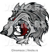 Vector of a Competitive Gray Wolf Mascot Growling with Intimidating Red Eyes by Chromaco
