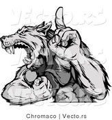 Vector of a Competitive Grey Wolf Mascot Howling While Displaying Strength and Pointing Finger up by Chromaco