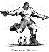 Vector of a Competitive Male Soccer Player Kicking Ball - Grayscale Version by Chromaco