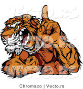 Vector of a Competitive Tiger Mascot Growling While Pointing Finger up - Number 1 Champion by Chromaco