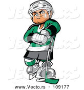 Vector of a Confident Cartoon White Hockey Player Man Posing with Stick by Clip Art Mascots