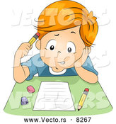 Vector of a Confused Cartoon School Boy Taking a Test by BNP Design Studio