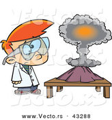 Vector of a Confused Cartoon Scientist Boy Watching His Project Explode into a Mushroom Cloud by Toonaday