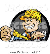 Vector of a Construction Worker Measuring While Smiling by Chromaco
