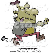 Vector of a Creepy Cartoon Frankenstein Running Forward with Arms out on Halloween by Toonaday
